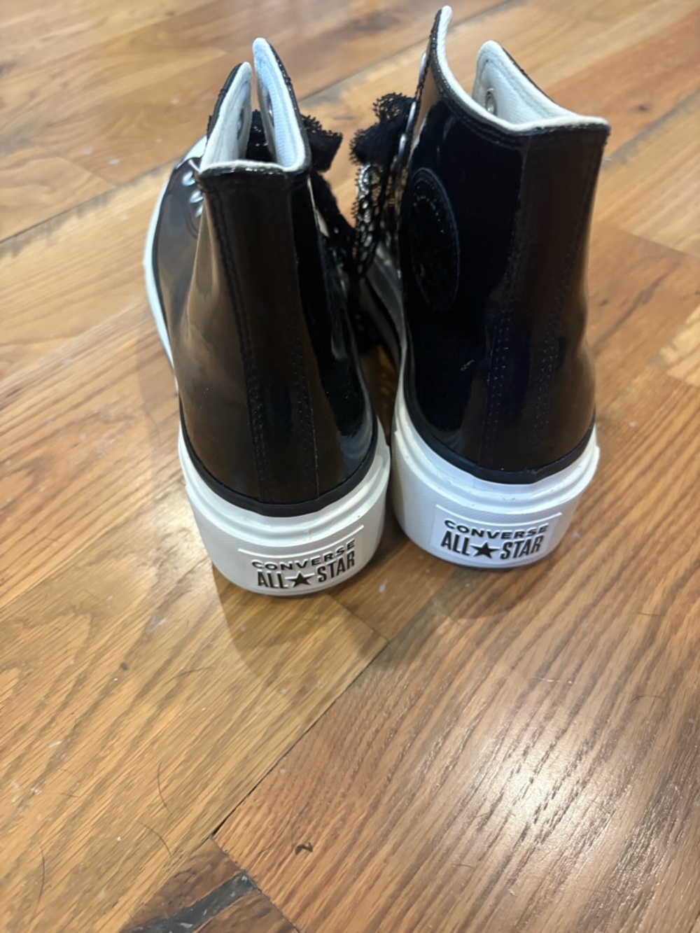 Converse Black Patent High-Top Platform Sneakers with Customized Laces for Women - Picture 5 of 8